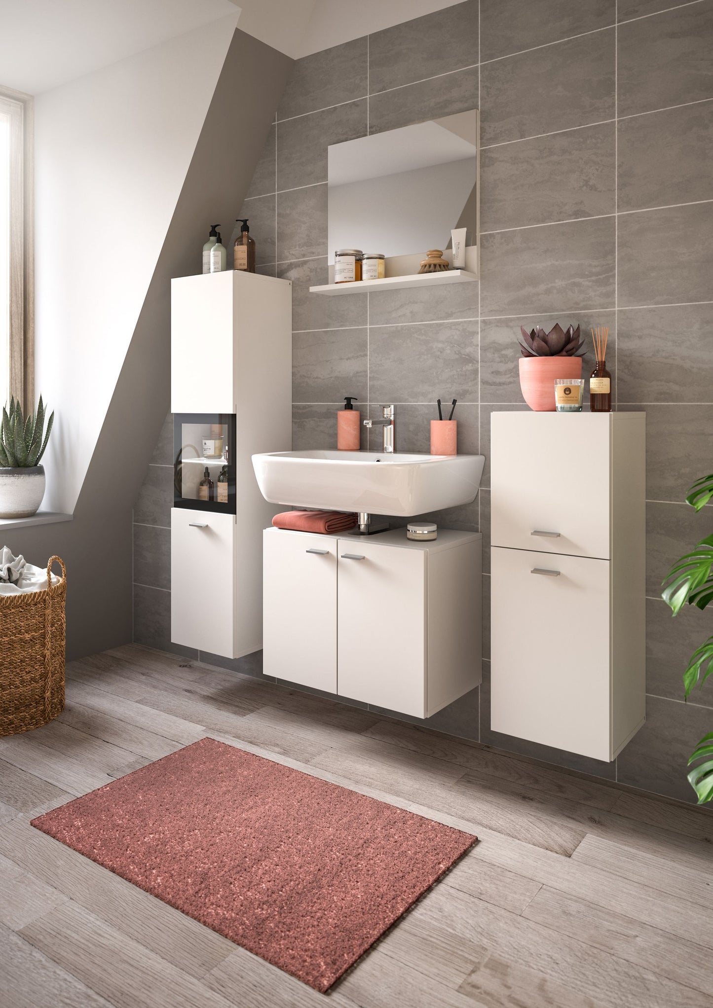 Homes & Jones Badezimmer Set 4tlg. Badmöbel hängend oder bodenstehend montierb.