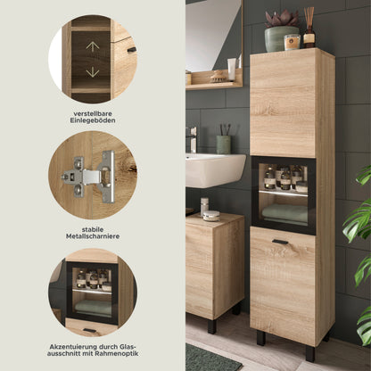 Badschrank in Eiche Sonoma mit verstellbaren Einlegeböden und Metallscharniere