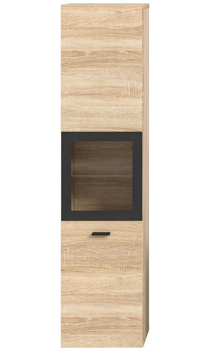 Badschrank Eiche Sonoma mit offenem Fach und Griffmulde, senkrechte Ansicht