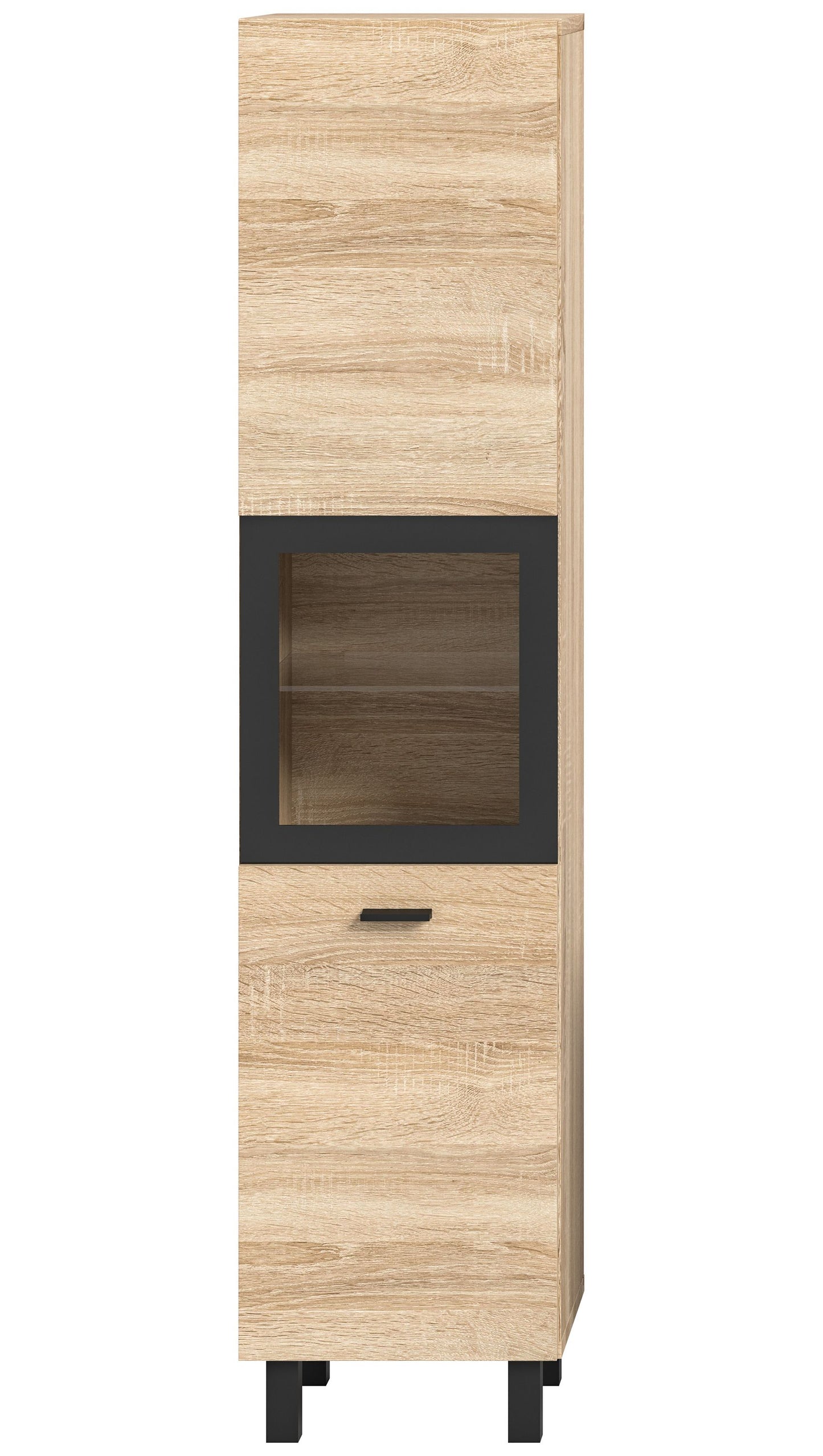 Badschrank Eiche Sonoma mit großer Frontöffnung und Griffmulde, Frontansicht