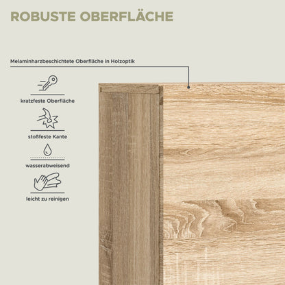 Badschrank-Oberfläche in Eiche Sonoma mit kratzfester, wasserabweisender Melaminbeschichtung.