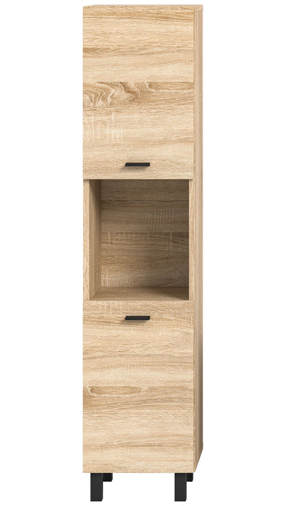 Badschrank Eiche Sonoma mit offenem Fach und Schubladen, Frontansicht