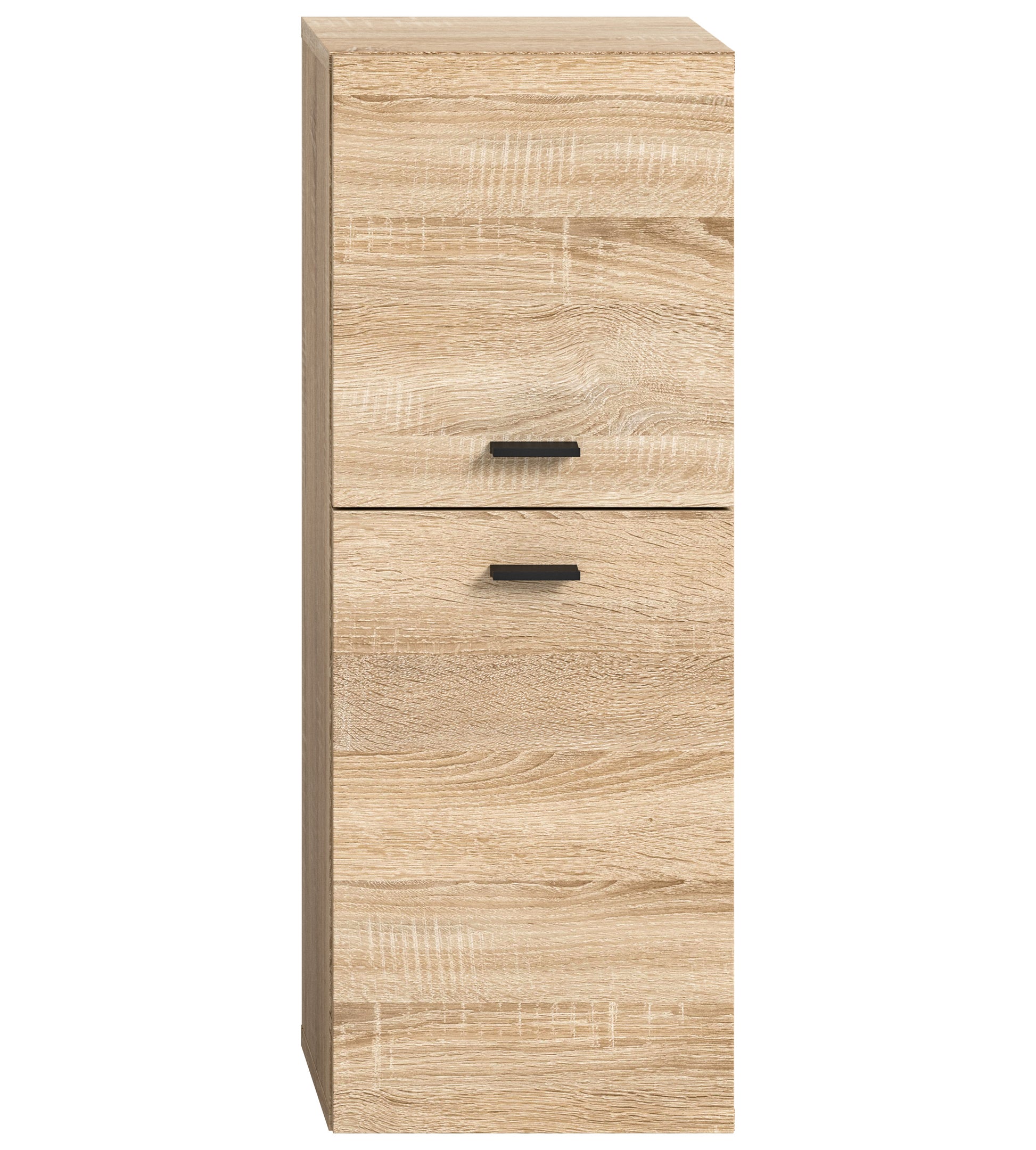 Badezimmerschrank mit 2 Schubfächern, Front Eiche Sonoma, schlichte Griffleisten