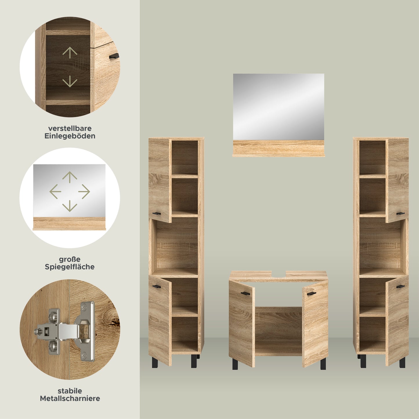 Homes & Jones Badezimmer Set 4tlg. Badmöbel hängend oder bodenstehend montierb.