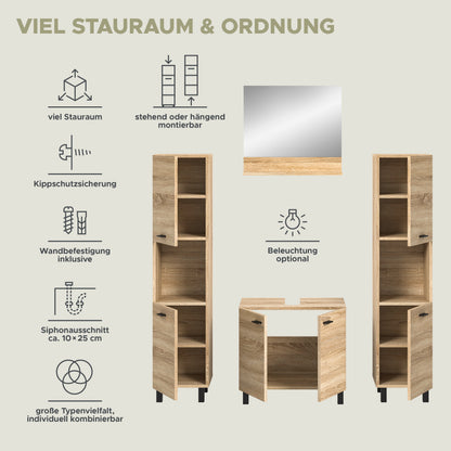 Homes & Jones Badezimmer Set 4tlg. Badmöbel hängend oder bodenstehend montierb.