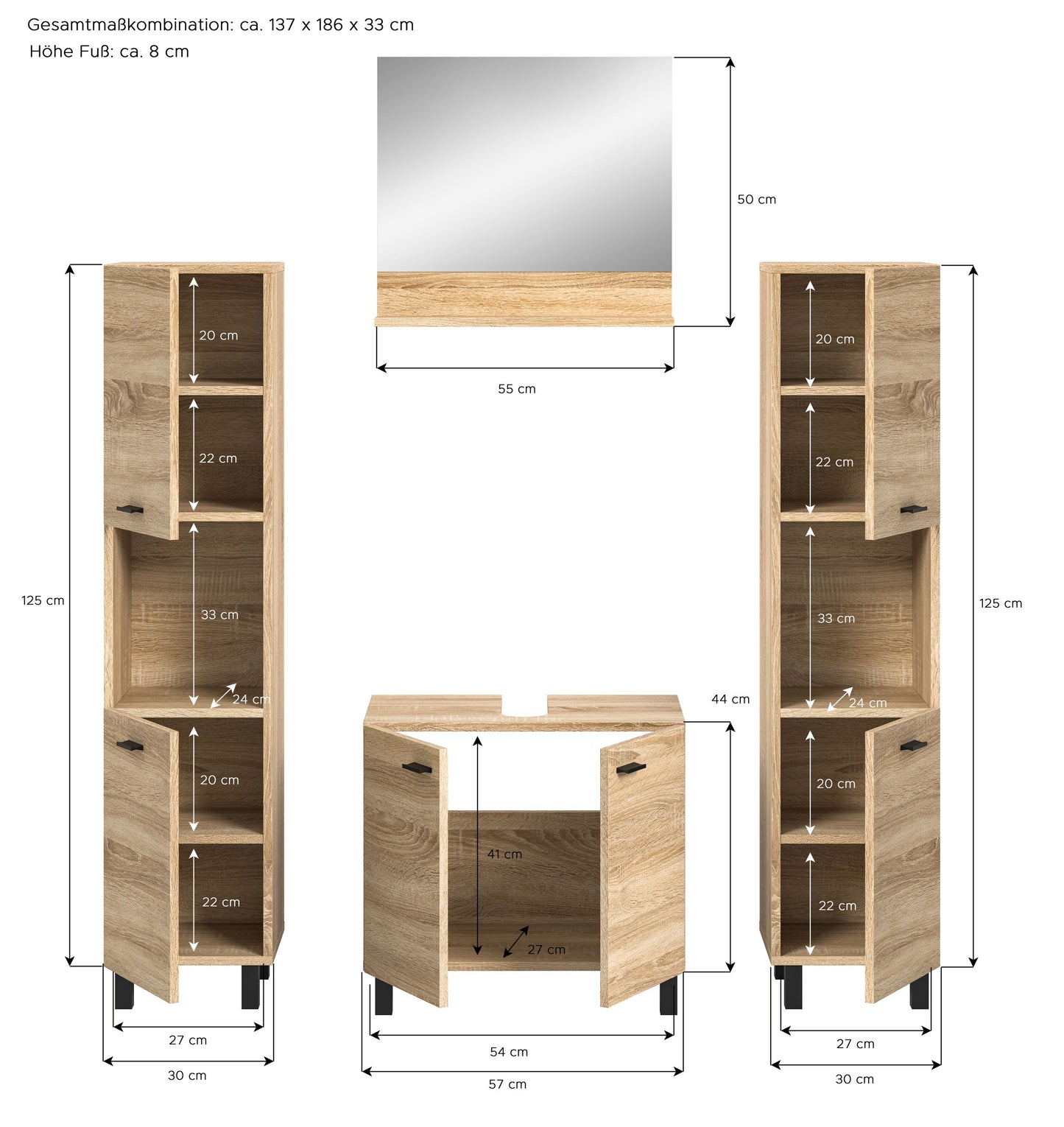 Homes & Jones Badezimmer Set 4tlg. Badmöbel hängend oder bodenstehend montierb.