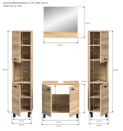 Homes & Jones Badezimmer Set 4tlg. Badmöbel hängend oder bodenstehend montierb.