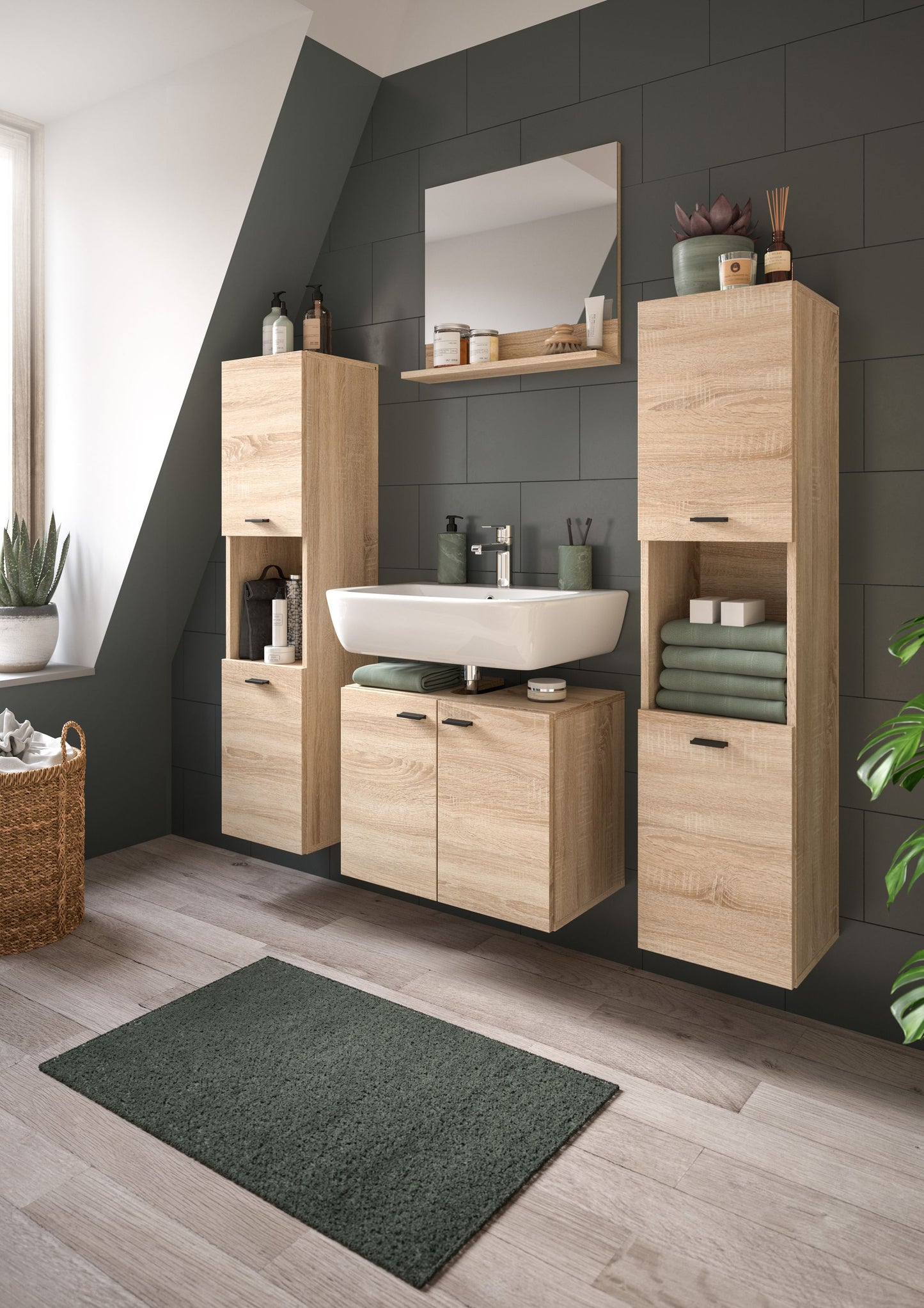 Homes & Jones Badezimmer Set 4tlg. Badmöbel hängend oder bodenstehend montierb.