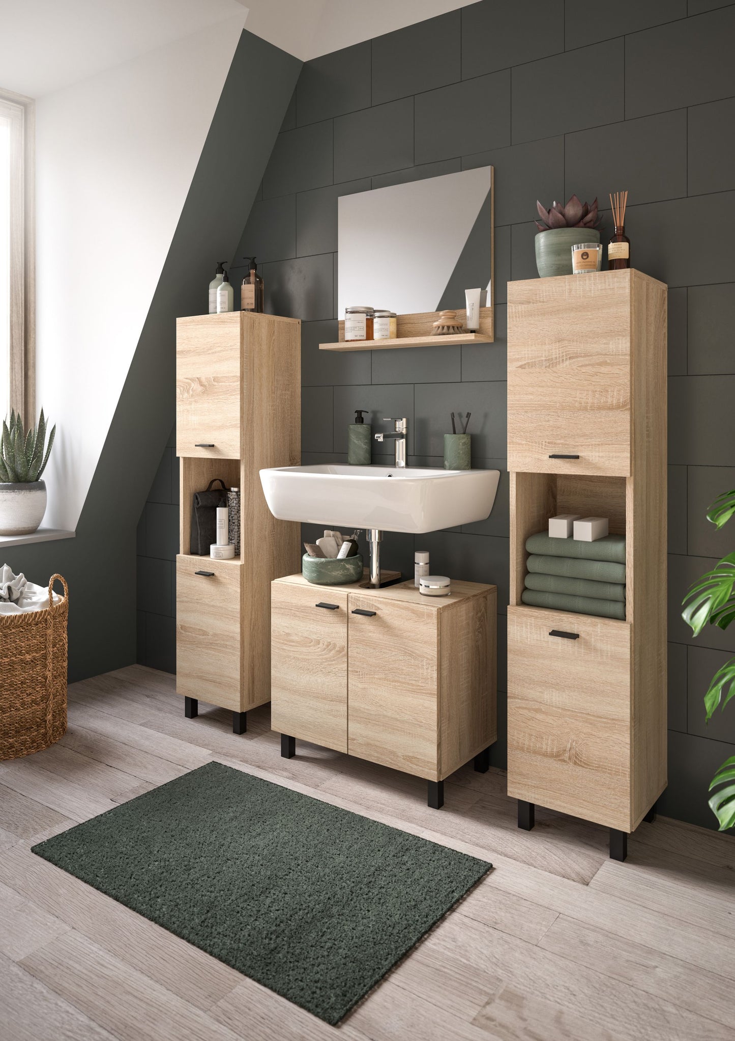 Homes & Jones Badezimmer Set 4tlg. Badmöbel hängend oder bodenstehend montierb.