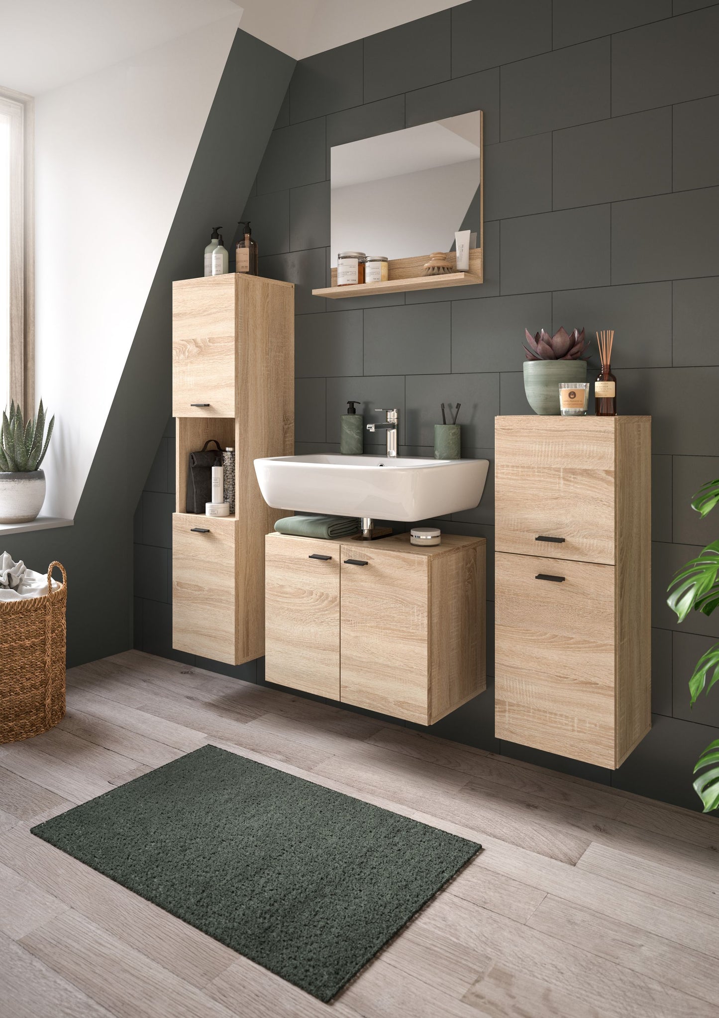 Homes & Jones Badezimmer Set 4tlg. Badmöbel hängend oder bodenstehend montierb.