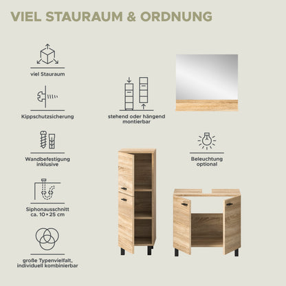 Homes & Jones Badezimmer Set 3tlg. Badmöbel hängend oder bodenstehend montierb.