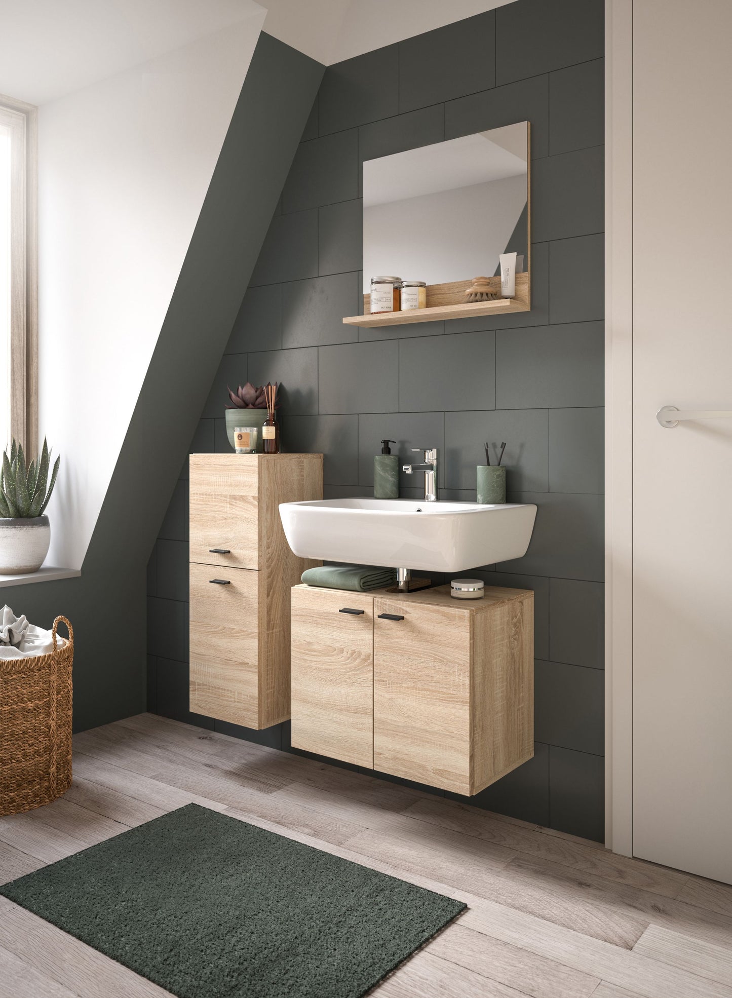 Homes & Jones Badezimmer Set 3tlg. Badmöbel hängend oder bodenstehend montierb.