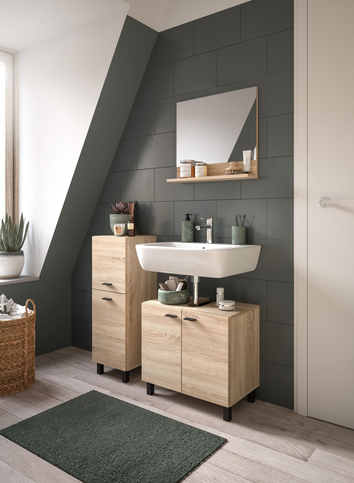 Homes & Jones Badezimmer Set 3tlg. Badmöbel hängend oder bodenstehend montierb.