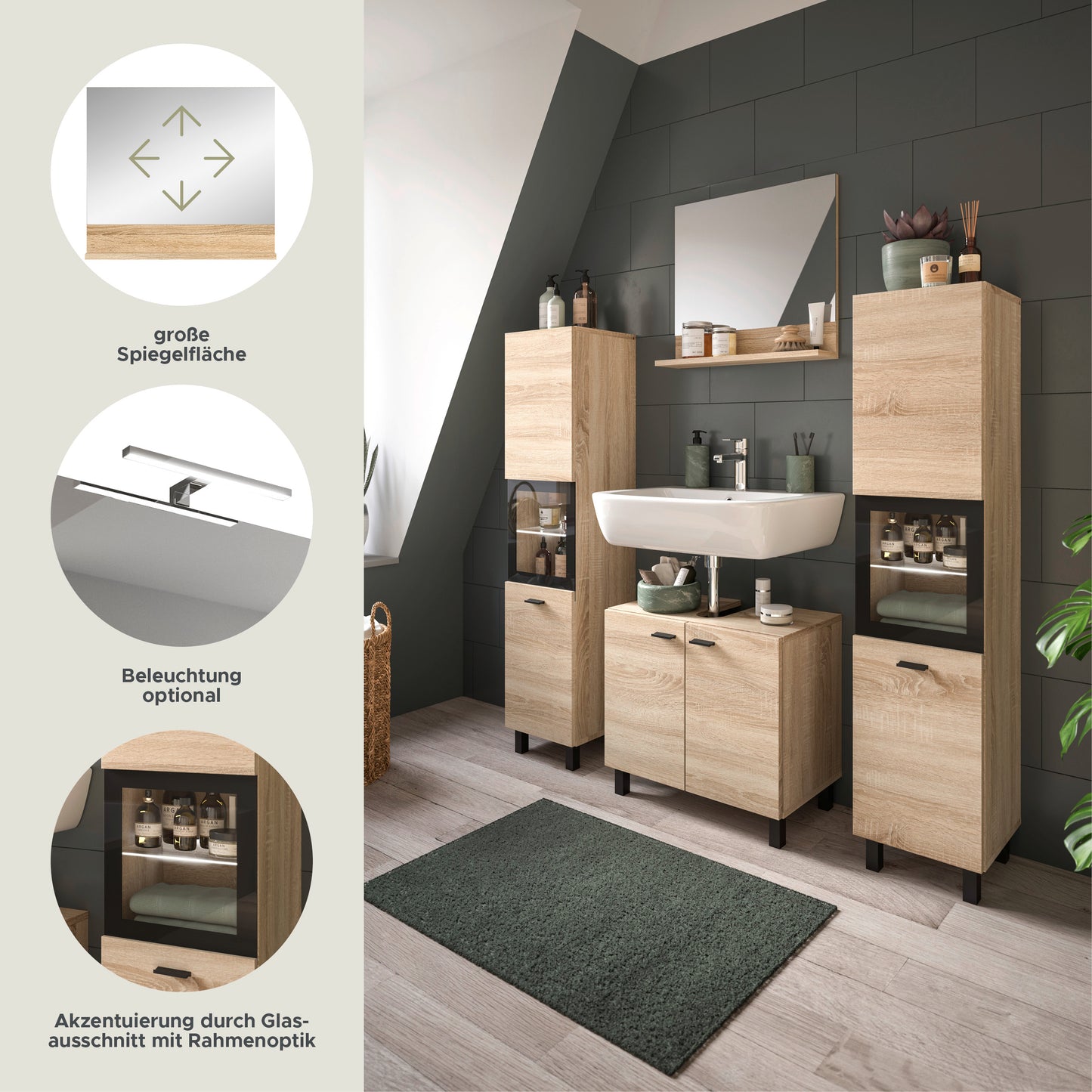 Homes & Jones Badezimmer Set 4tlg. Badmöbel hängend oder bodenstehend montierb.