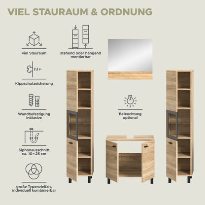 Homes & Jones Badezimmer Set 4tlg. Badmöbel hängend oder bodenstehend montierb.