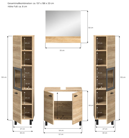 Homes & Jones Badezimmer Set 4tlg. Badmöbel hängend oder bodenstehend montierb.