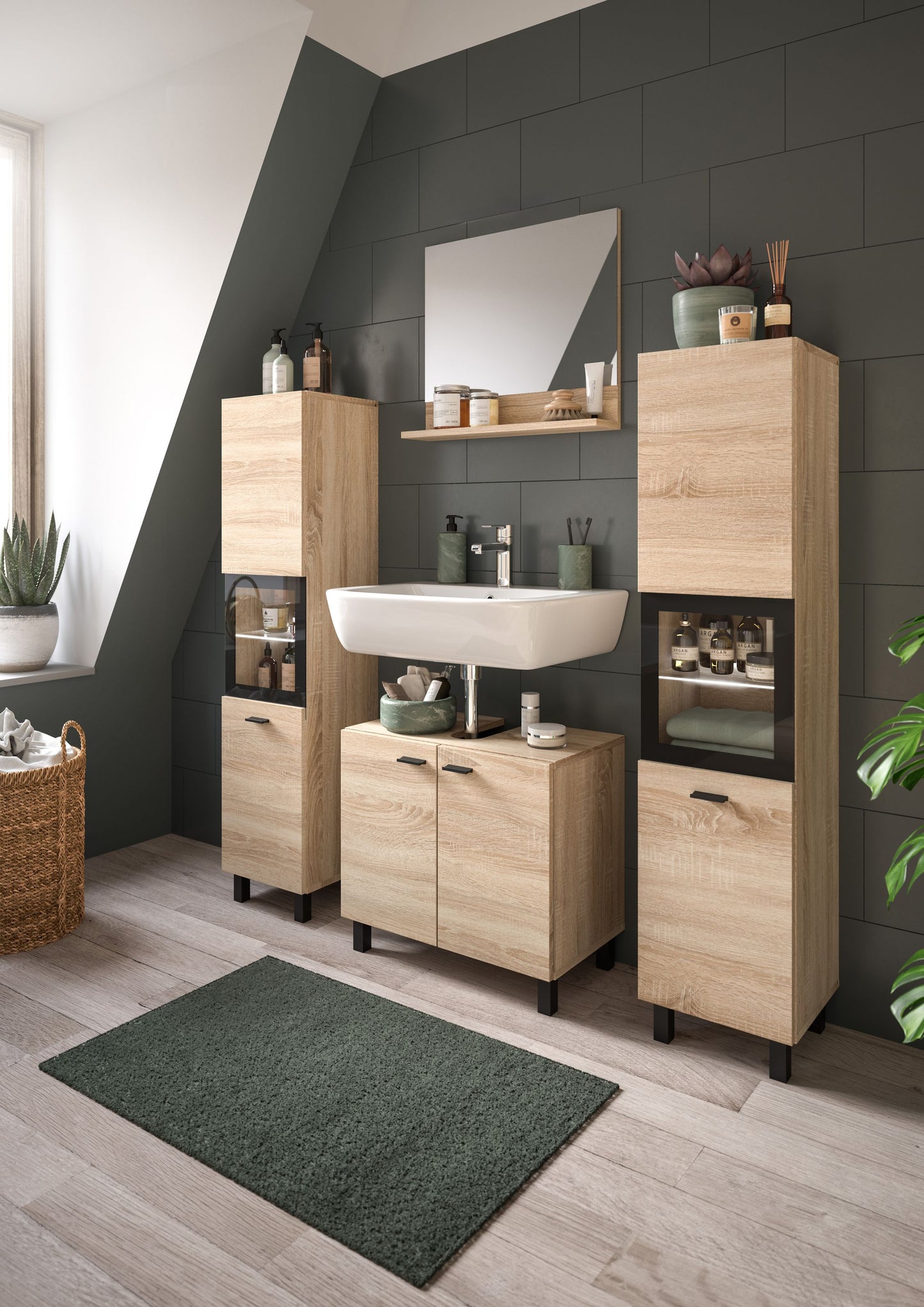Homes & Jones Badezimmer Set 4tlg. Badmöbel hängend oder bodenstehend montierb.