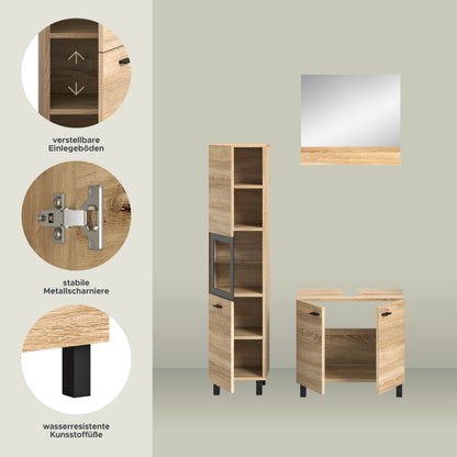 Homes & Jones Badezimmer Set 3tlg. Badmöbel hängend oder bodenstehend montierb.
