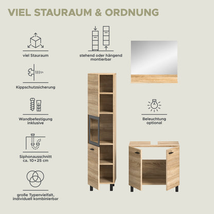 Homes & Jones Badezimmer Set 3tlg. Badmöbel hängend oder bodenstehend montierb.