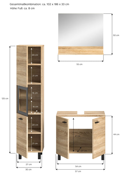 Homes & Jones Badezimmer Set 3tlg. Badmöbel hängend oder bodenstehend montierb.