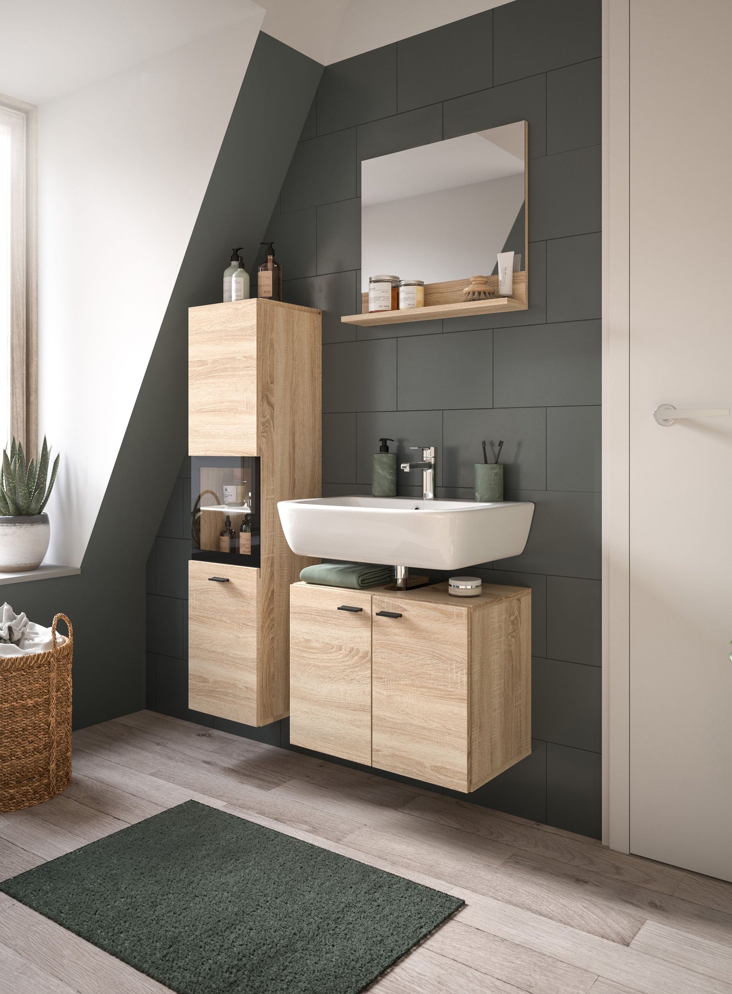 Homes & Jones Badezimmer Set 3tlg. Badmöbel hängend oder bodenstehend montierb.