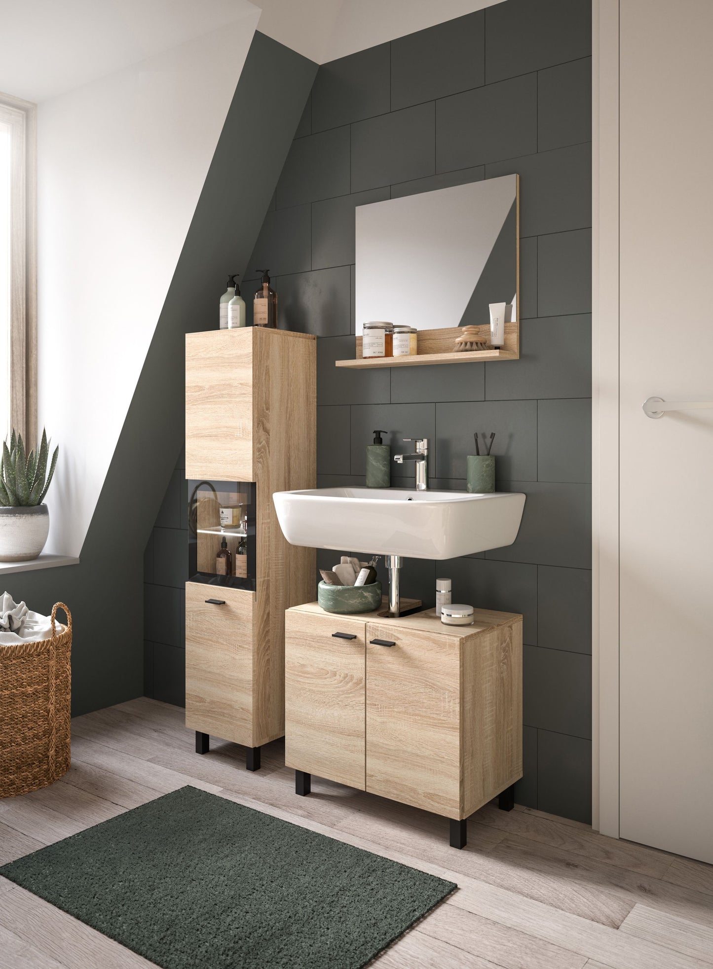 Homes & Jones Badezimmer Set 3tlg. Badmöbel hängend oder bodenstehend montierb.