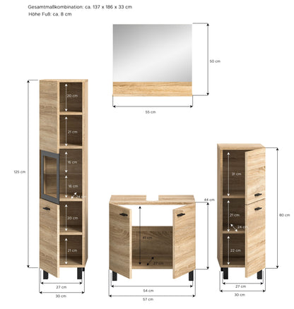 Homes & Jones Badezimmer Set 4tlg. Badmöbel hängend oder bodenstehend montierb.
