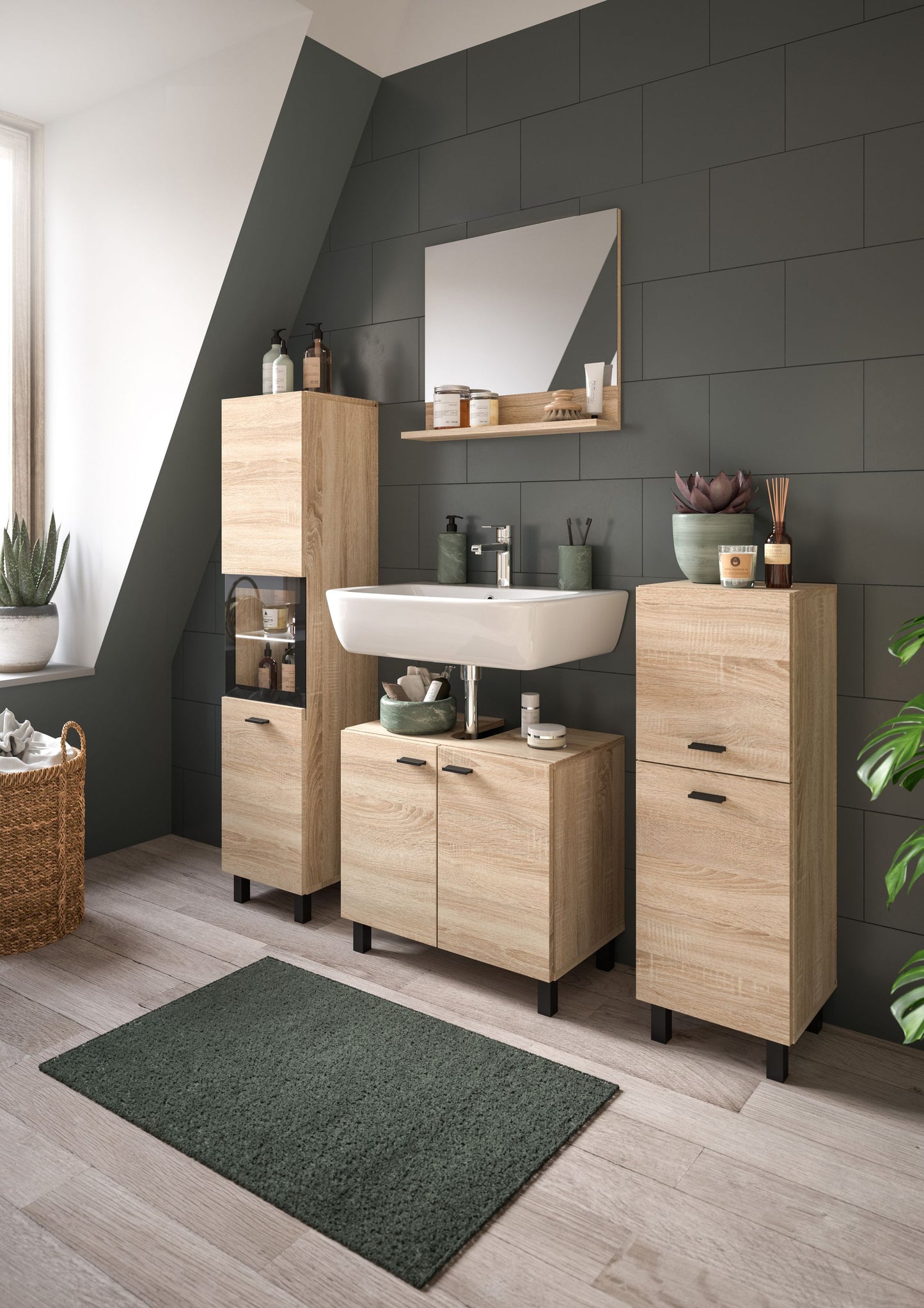 Homes & Jones Badezimmer Set 4tlg. Badmöbel hängend oder bodenstehend montierb.