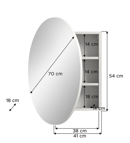 Maßskizze: runder Bad-Spiegelschrank mit Rundspiegel, 70 cm