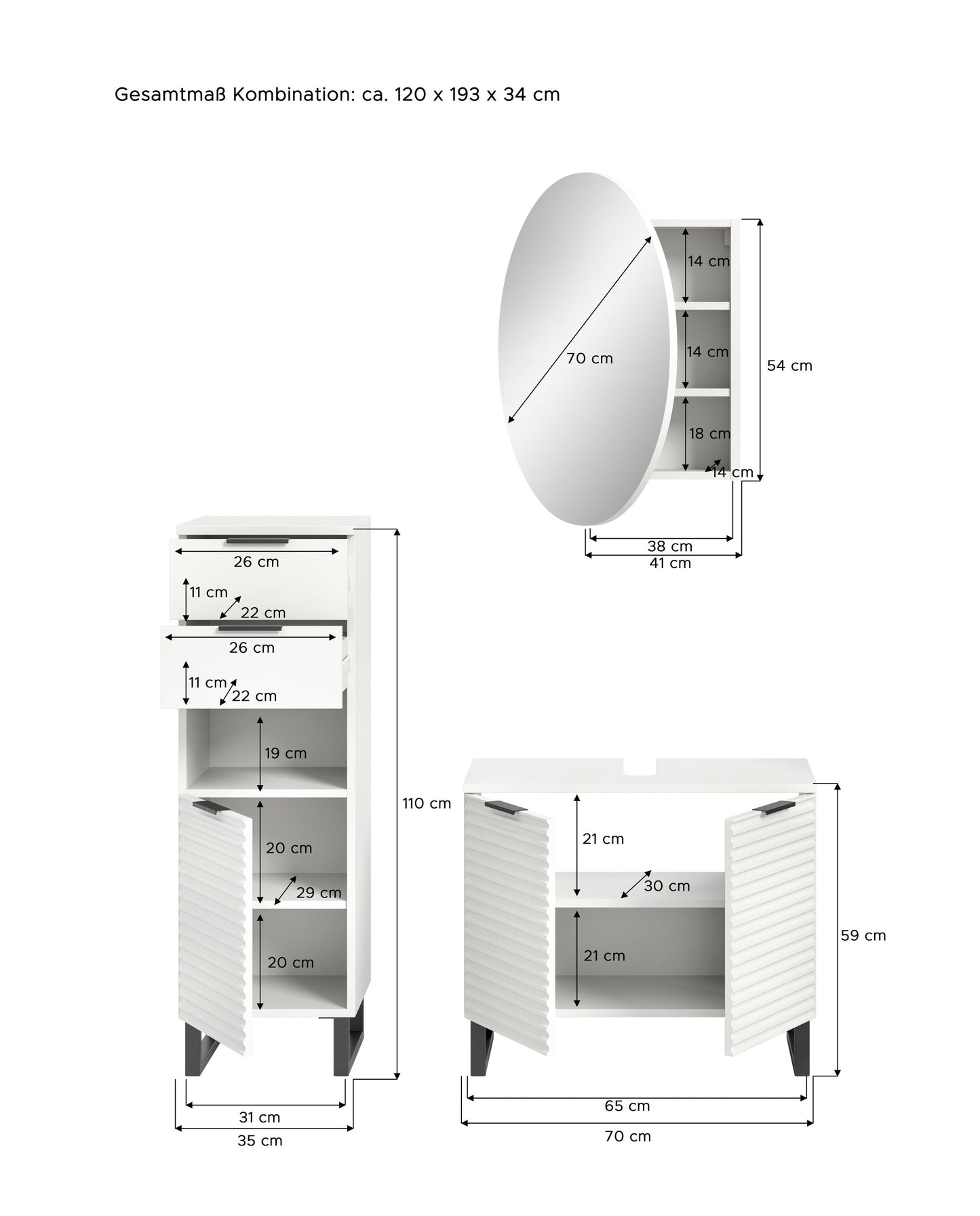 Ensemble de salle de bain Riff (L/H/P : ) 120 x 193 x 34 cm