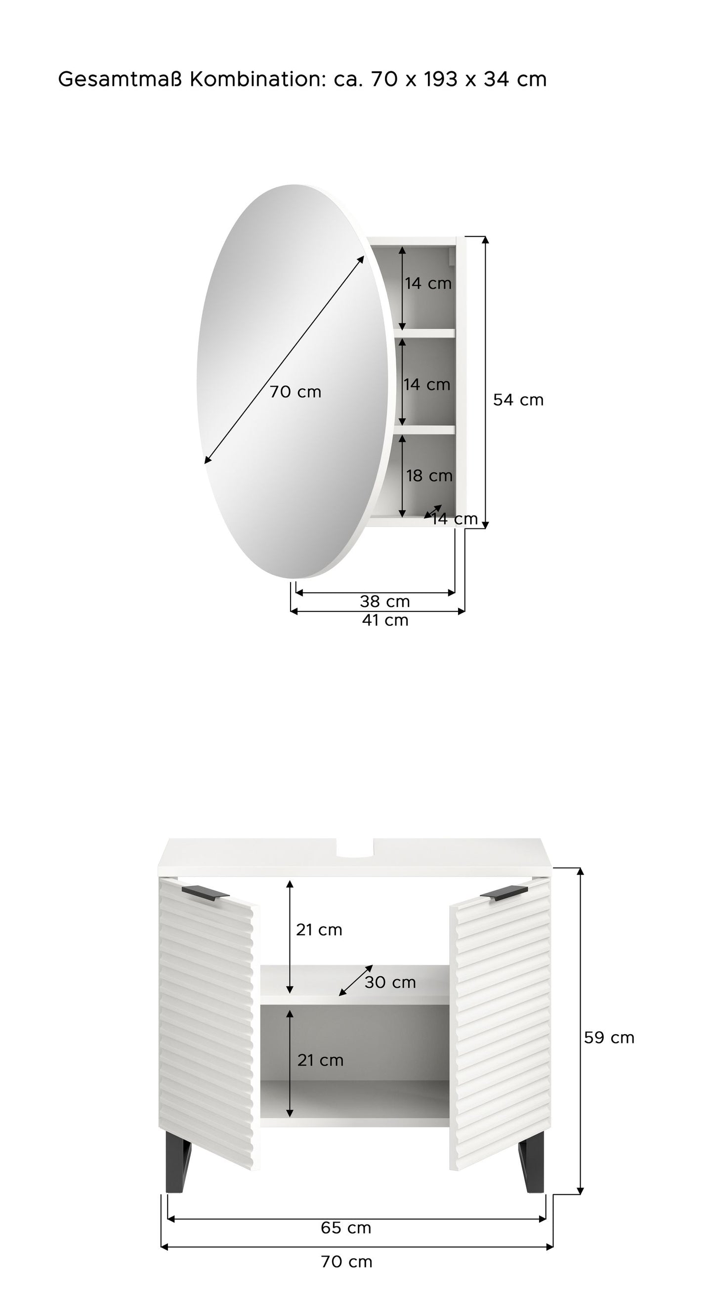 Homes & Jones Badezimmer Set 2tlg. Badspiegelschrank rund, Gäste WC geeignet