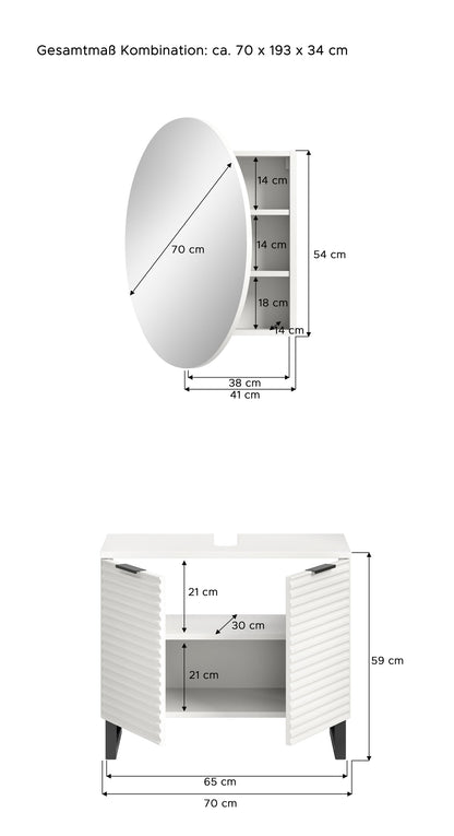 Homes & Jones Badezimmer Set 2tlg. Badspiegelschrank rund, Gäste WC geeignet