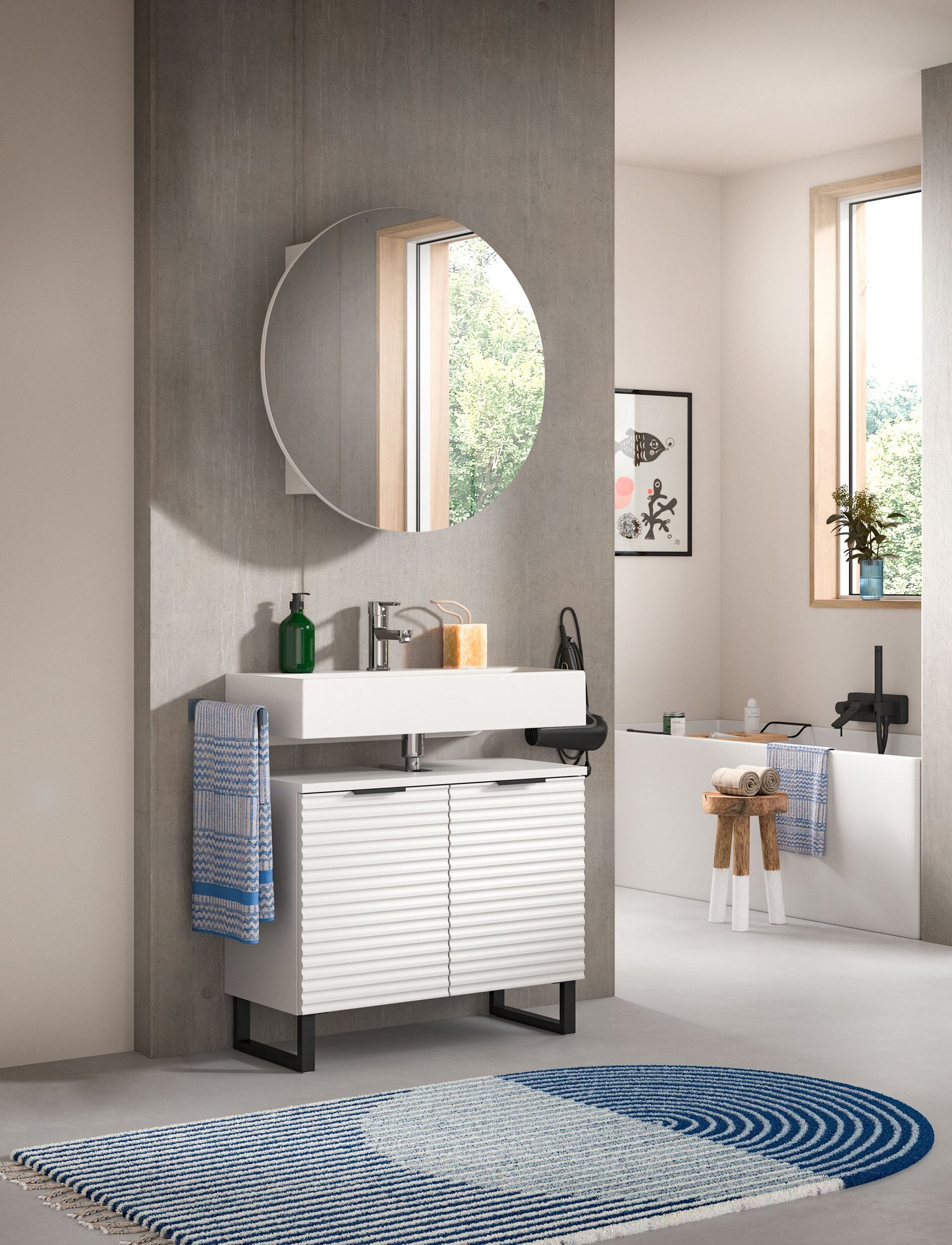 Homes & Jones Badezimmer Set 2tlg. Badspiegelschrank rund, Gäste WC geeignet