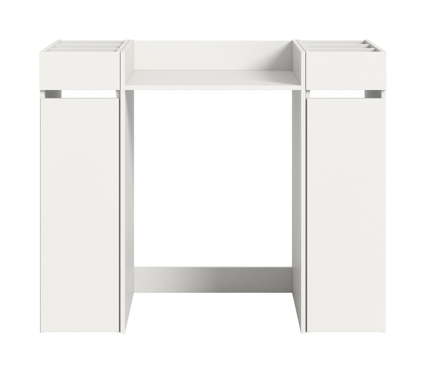 Waschmaschinenschrank mit Überbauschrank, 2 Regalfächern und Ablage, weiß, frontal