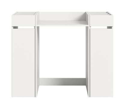 Waschmaschinenschrank mit Überbauschrank, 2 Regalfächern und Ablage, weiß, frontal