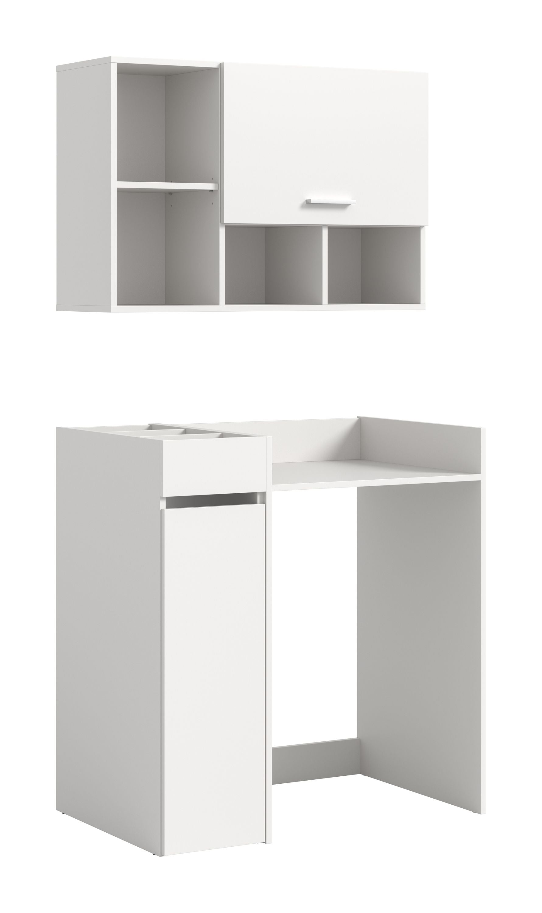 Waschmaschinenschrank-Set mit Überbau, weißer Schrank mit offenen Fächern