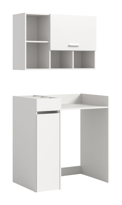 Waschmaschinenschrank-Set mit Überbau, weißer Schrank mit offenen Fächern