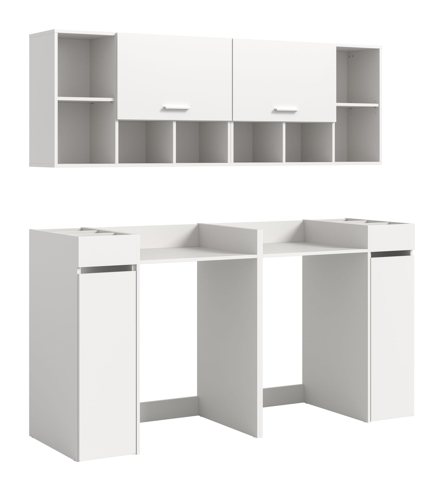Homes & Jones Waschmaschinenschrank-Set: weißer Hängeschrank mit offenen Fächern und Schubladen