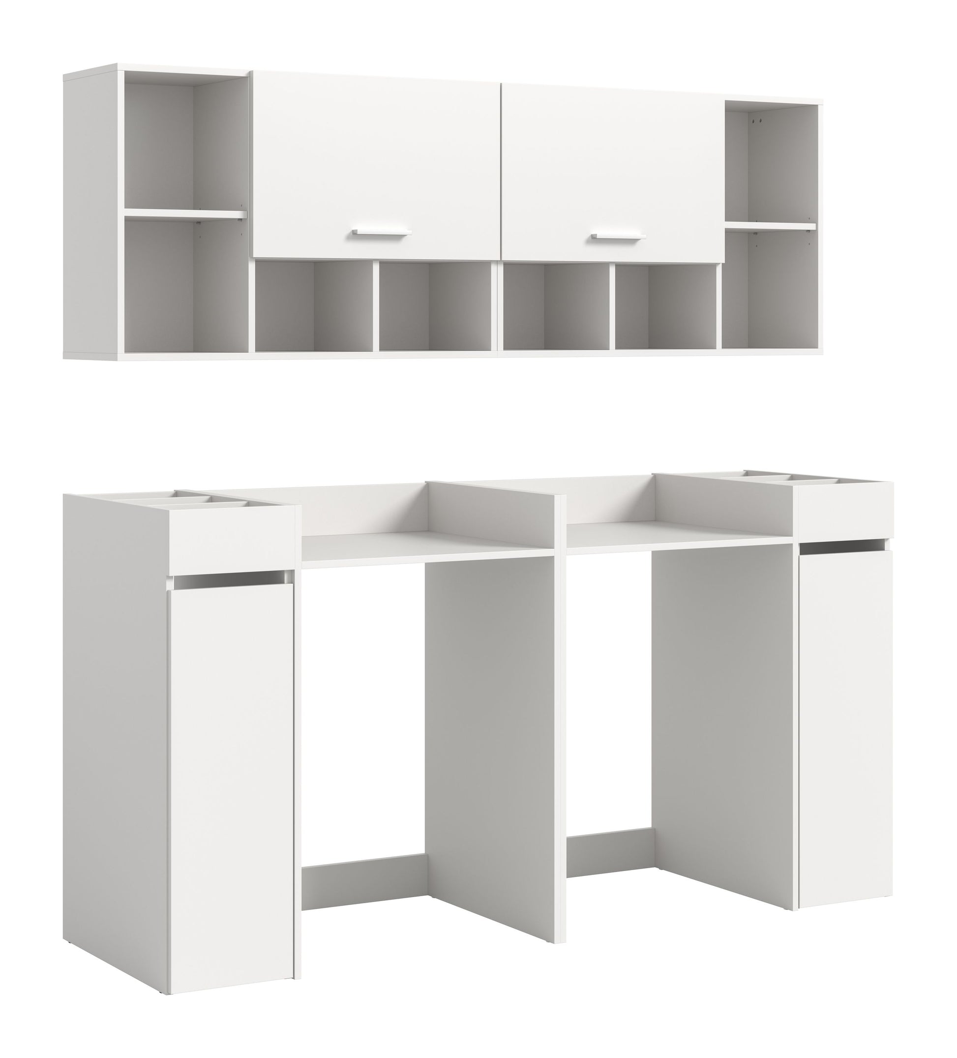Homes & Jones Waschmaschinenschrank-Set: weißer Hängeschrank mit offenen Fächern und Schubladen