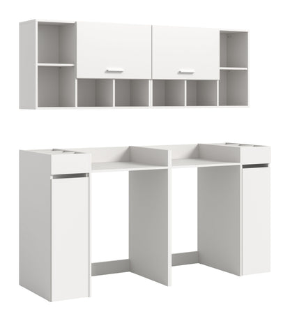 Homes & Jones Waschmaschinenschrank-Set: weißer Hängeschrank mit offenen Fächern und Schubladen