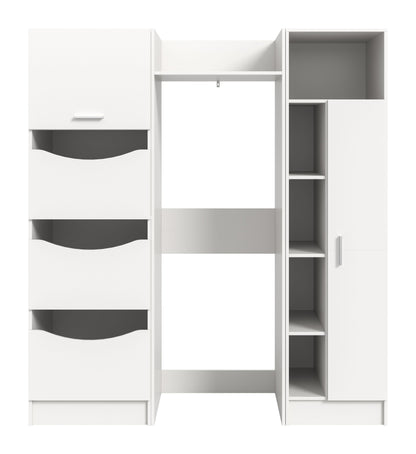 Waschmaschinenschrank-Set (3-teilig) in Weiß, geöffnet mit zwei Schubladen und rechten Fächern.