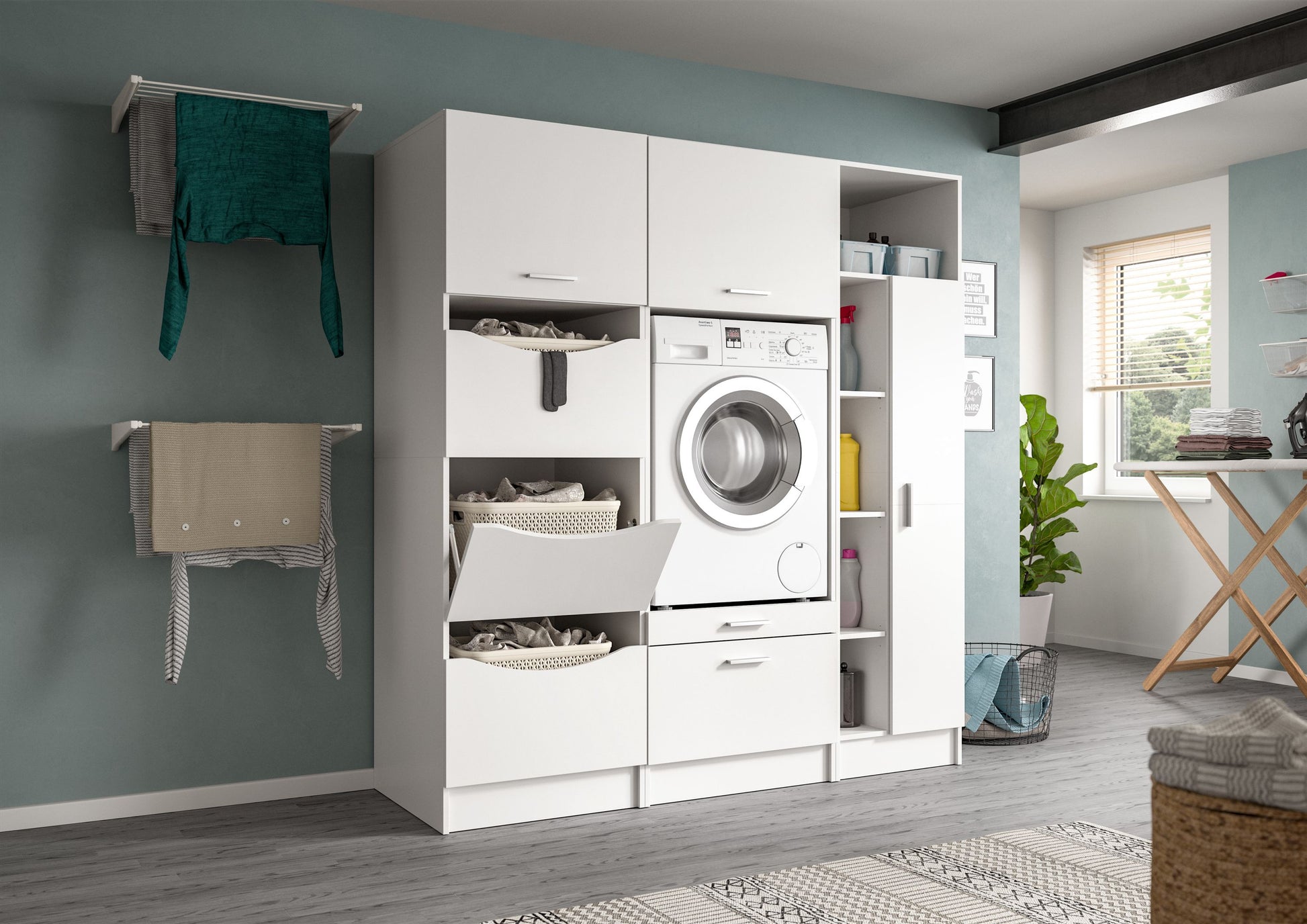 Waschmaschinenschrank-Set mit Stauraumfächern und integriertem Platz für die Waschmaschine