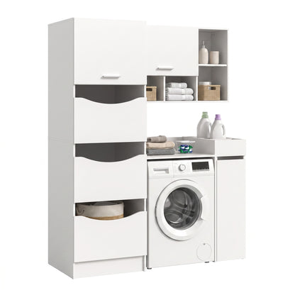 Homes & Jones Waschmaschinenschrank-Set in Weiß mit offenen Fächern über der Waschmaschine