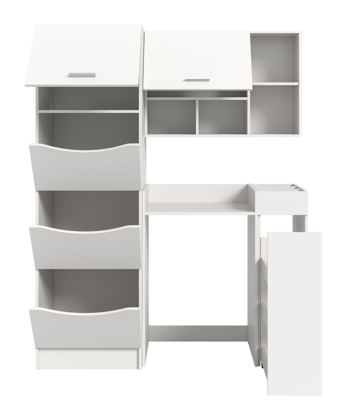 Waschmaschinenschrank-Set in Weiß, Schubladen mit Halbrund-Ausschnitten und Innenfach