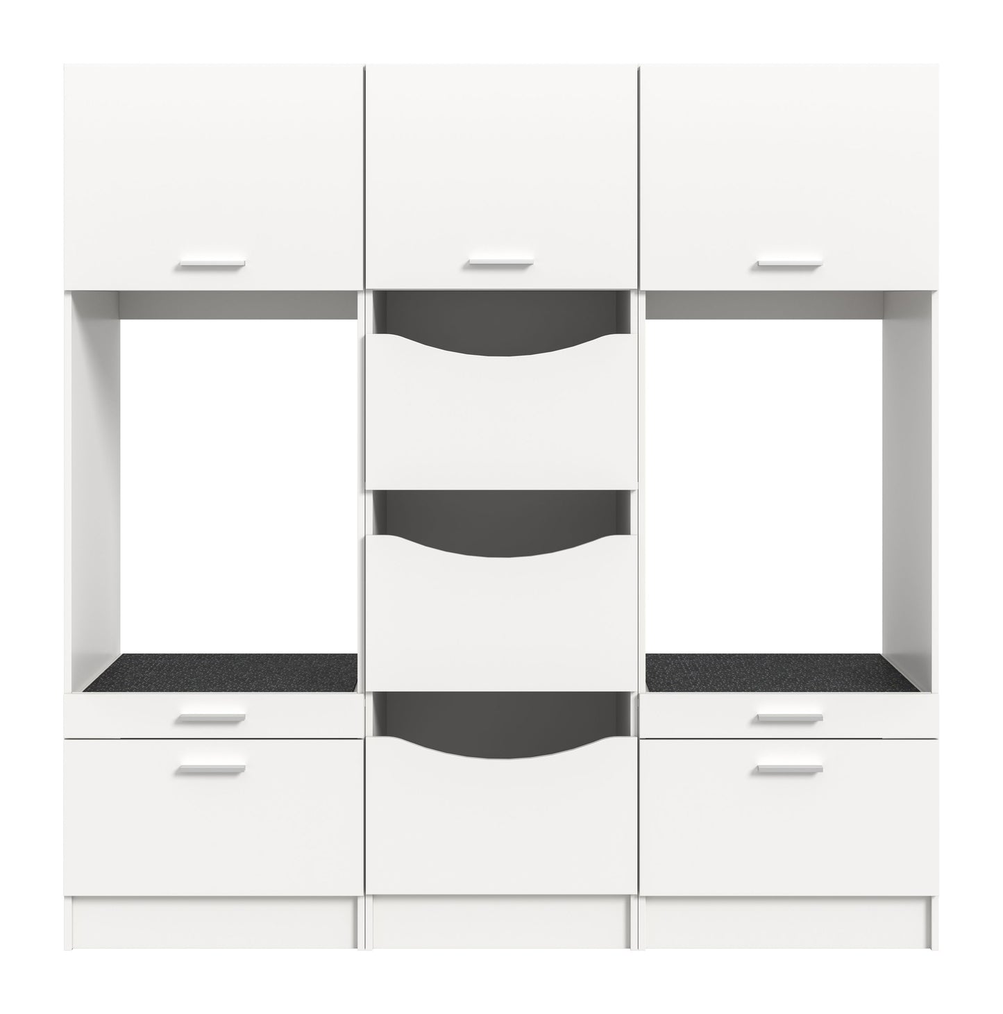 Waschmaschinenschrank-Set, weiß, Mittelbereich mit drei grauen Einsatzbehältern