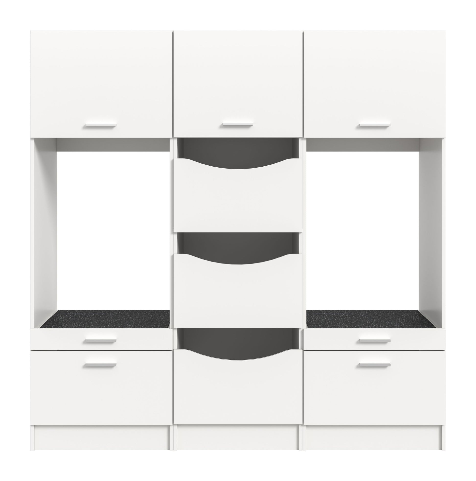 Waschmaschinenschrank-Set, weiß, Mittelbereich mit drei grauen Einsatzbehältern