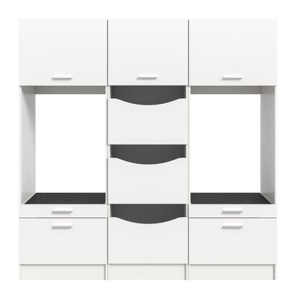 Waschmaschinenschrank-Set, weiß, Mittelbereich mit drei grauen Einsatzbehältern