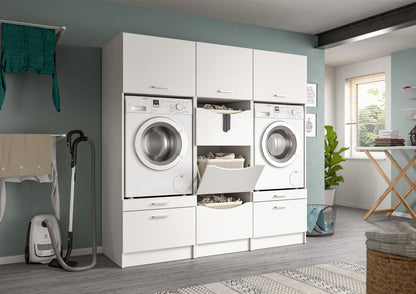 Waschmaschinenschrank-Set, weiß, offene Fächer für Waschmaschine und Wäschekorb-Einsätze