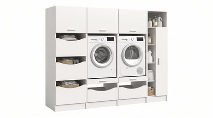 Homes & Jones Waschmaschinenschrank-Set, weißes 4-teiliges Ordnungssystem mit Fächern und Türen