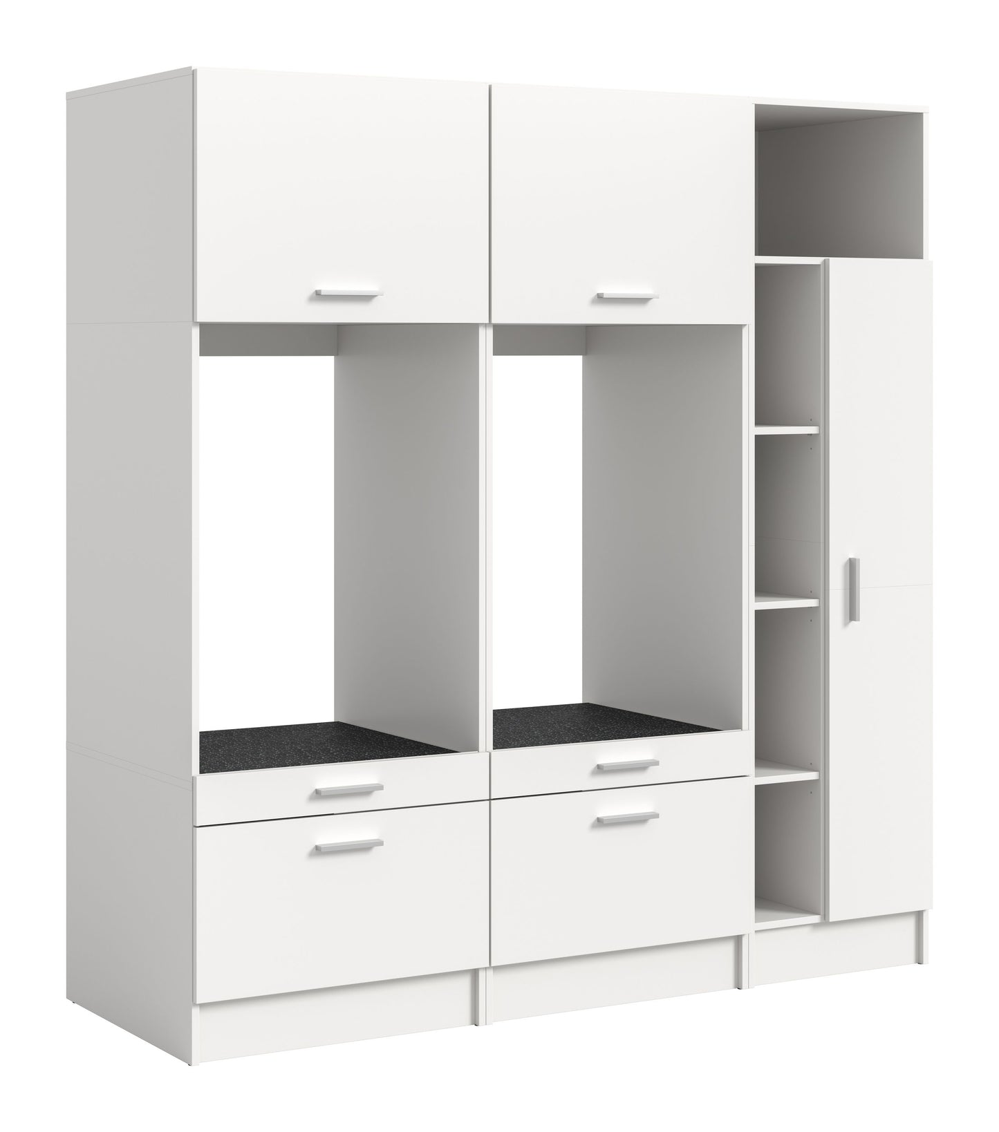 Waschmaschinenschrank-Set in Weiß, mit zwei Klappen, Schubladen und offenen Fächern